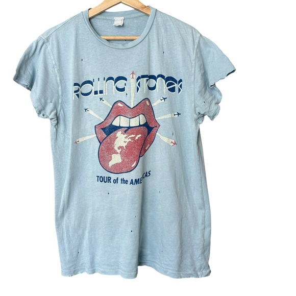 MadeWorn Tops - Madeworn Rolling Stones Blue Distressed T Shirt Size Small